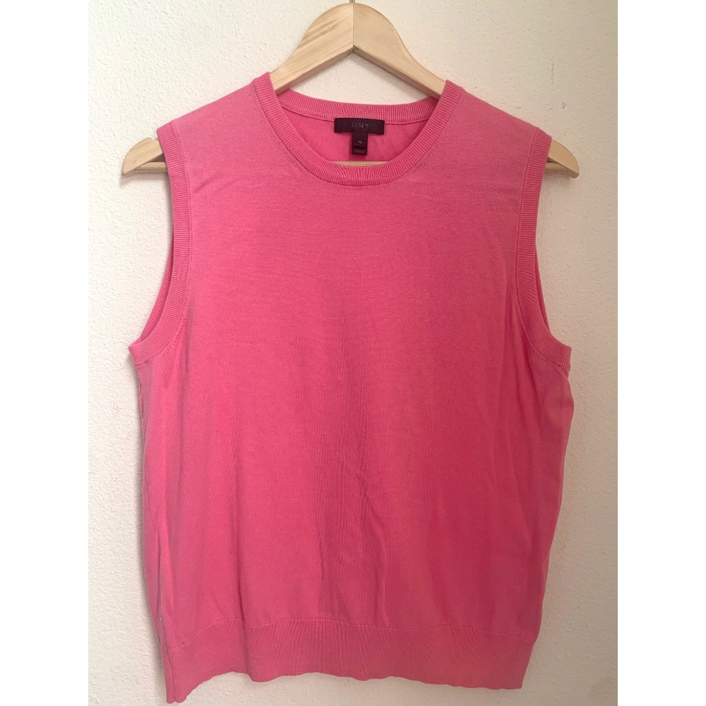 J.Crew Jackie Cotton Sleeveless Shell Knit Top Shirt, Bright Pink, Size XL